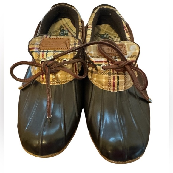 Sperry Top Sider Brown With Plaid  Weatherproof Duck Boots Size 6.5 - Picture 2 of 5